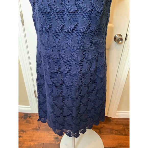 Lilly Pulitzer Navy Blue 3D Lace Sailboat Embroidered Reeve Dress, Size 14 - Picture 4 of 8